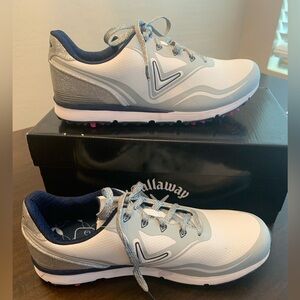 Calloway woman’s golf shoes white leather, silver, glitter, lace up, new in box